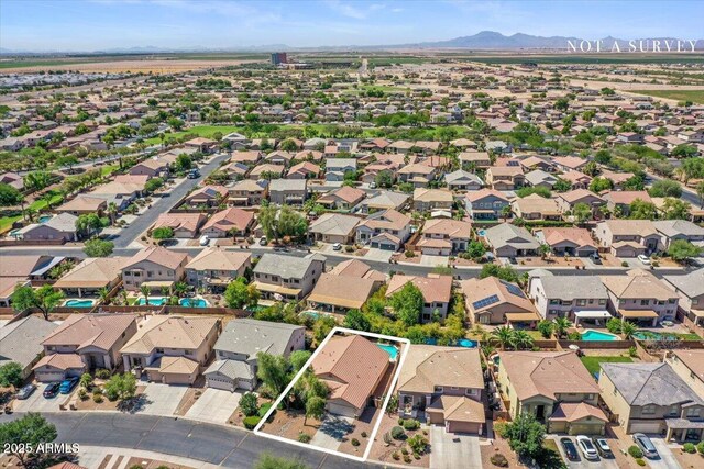 45131 W Horse Mesa Rd, Maricopa, AZ 85139 - aerial perspective of suburban area featuring property parcel outlined and mountains