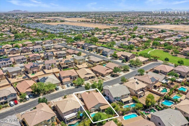 45131 W Horse Mesa Rd, Maricopa, AZ 85139 - aerial view of residential area with property parcel outlined and mountains