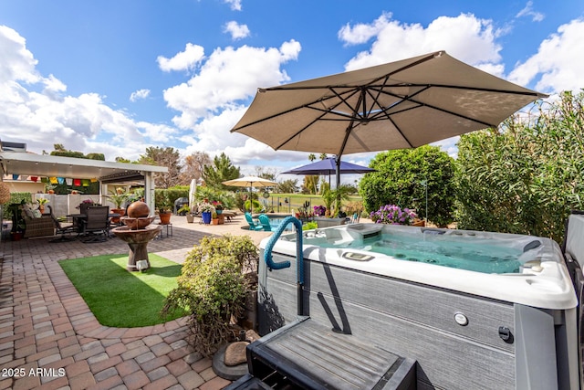 view of patio with a hot tub