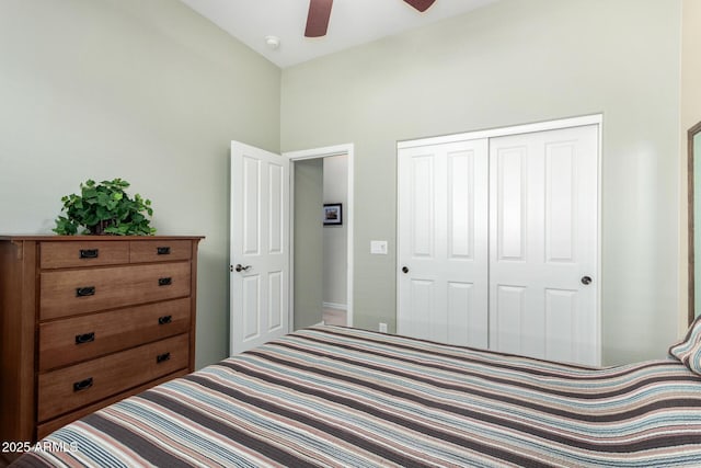 bedroom featuring a closet and ceiling fan