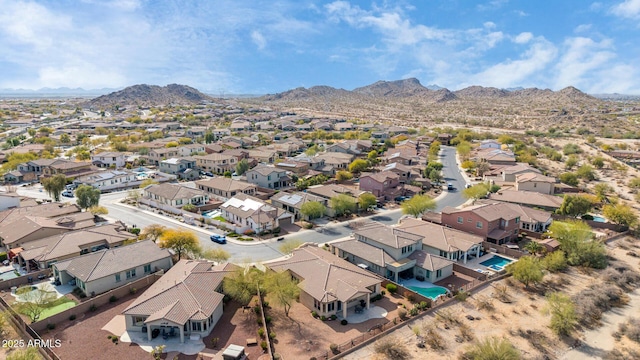 birds eye view of property featuring a mountain view