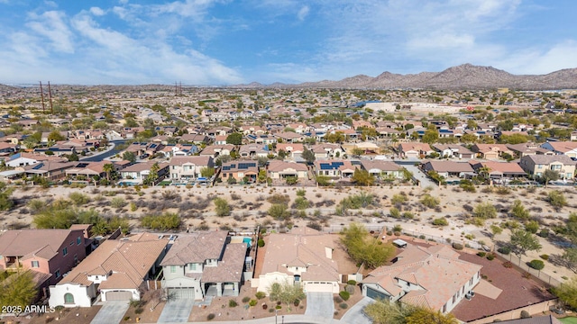 drone / aerial view featuring a mountain view