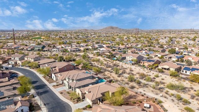 drone / aerial view featuring a mountain view