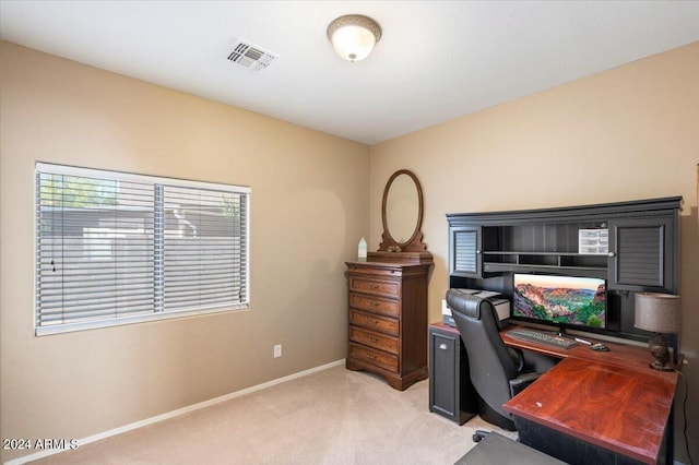 view of carpeted home office