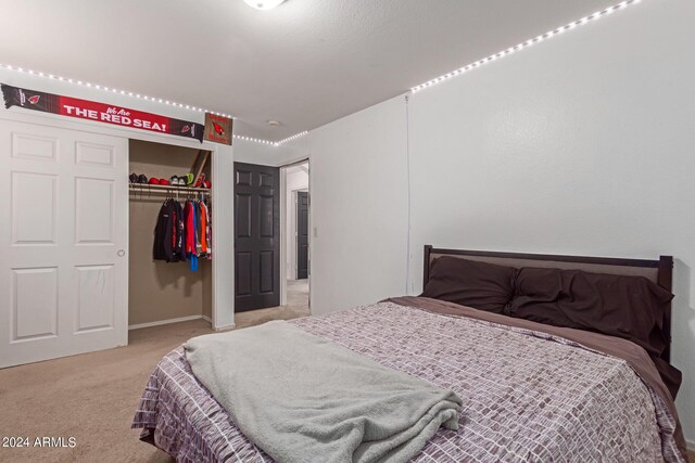 carpeted bedroom featuring a closet