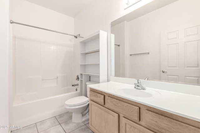 full bathroom with vanity, tile patterned floors, shower / bathtub combination, and toilet