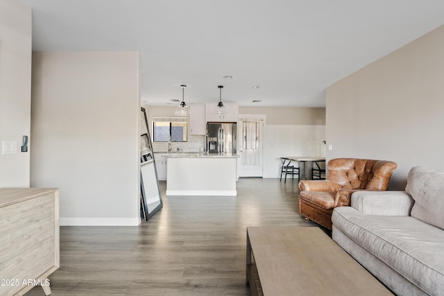 living room featuring dark wood-type flooring