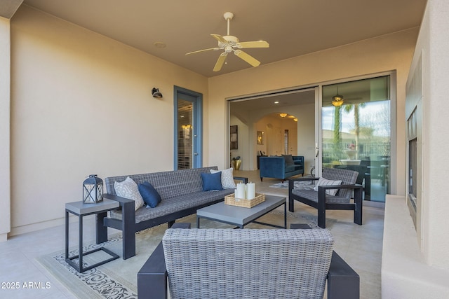 view of patio / terrace featuring ceiling fan and an outdoor hangout area