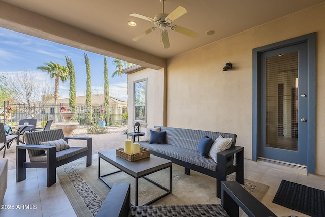 view of patio featuring outdoor lounge area and ceiling fan