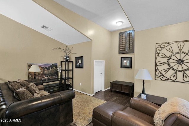 living room featuring dark hardwood / wood-style flooring