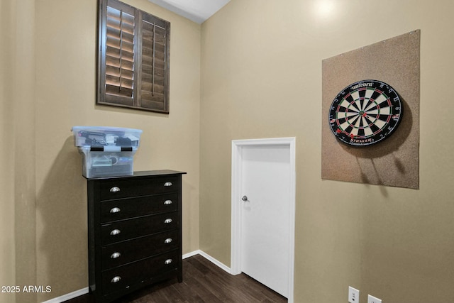 interior space with dark hardwood / wood-style floors