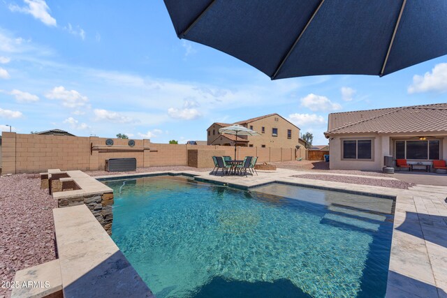 23886 W Harrison Dr, Buckeye, AZ 85326 - view of pool with a patio area, a fenced backyard, and outdoor dining area