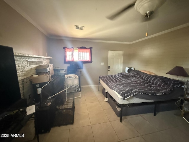 9054 E Crescent Ave, Mesa, AZ 85208 - bedroom with tile patterned floors, ornamental molding, and a ceiling fan