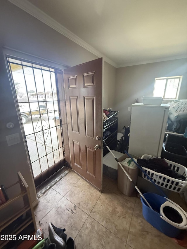 9054 E Crescent Ave, Mesa, AZ 85208 - laundry area with crown molding and light tile patterned floors