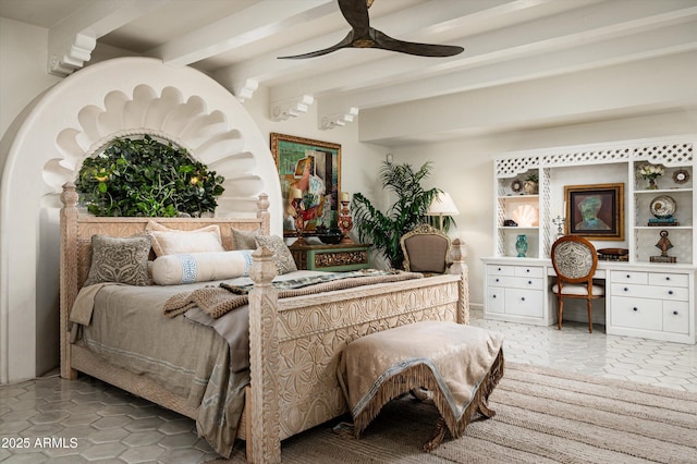 4316 N 40th St, Phoenix, AZ 85018 - bedroom with beam ceiling, light tile patterned flooring, and ceiling fan