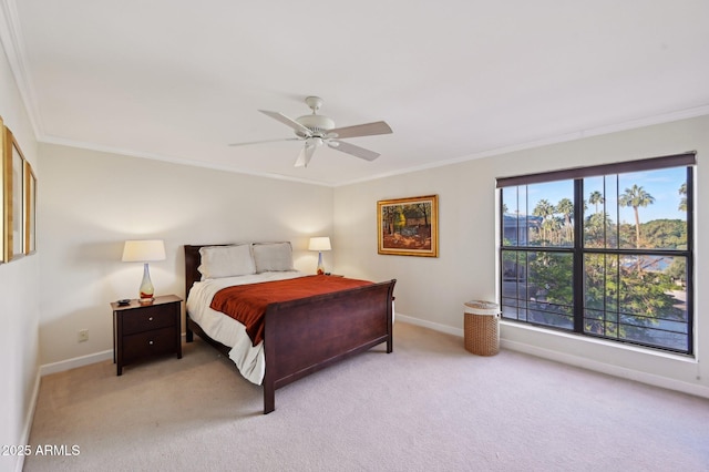 bedroom with crown molding and baseboards