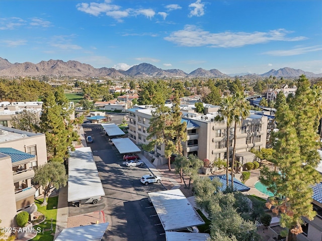 bird's eye view with a mountain view