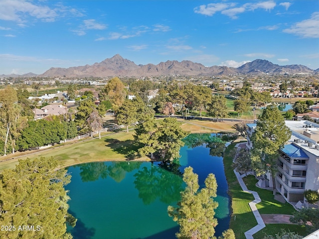 aerial view with a residential view and a water and mountain view