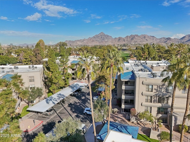 bird's eye view with a mountain view