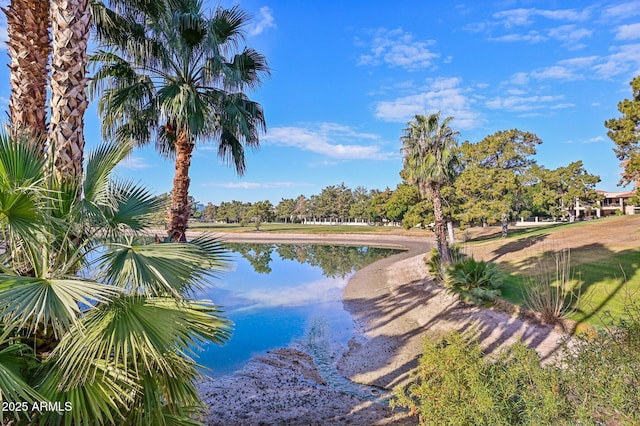 view of swimming pool with a water view