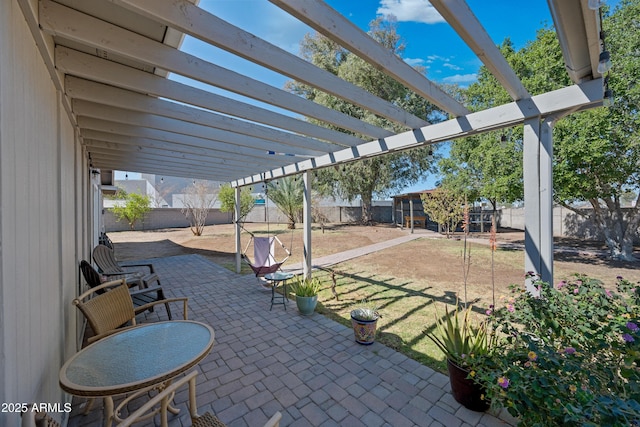 view of patio featuring a fenced backyard and a pergola