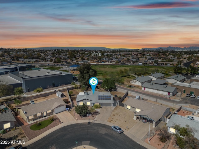 bird's eye view with a residential view and a mountain view