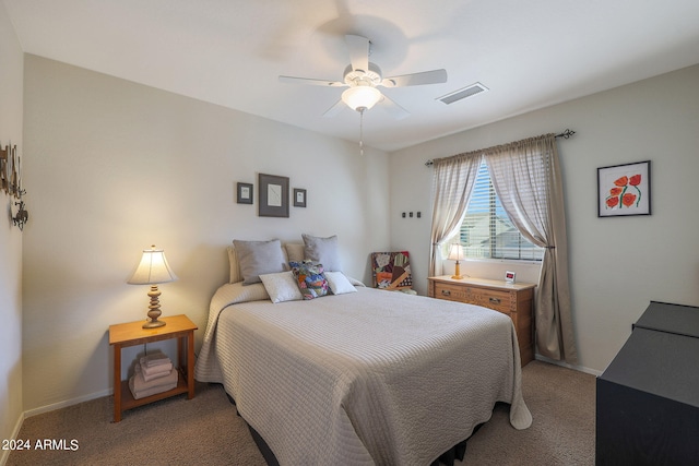 bedroom featuring carpet flooring and ceiling fan