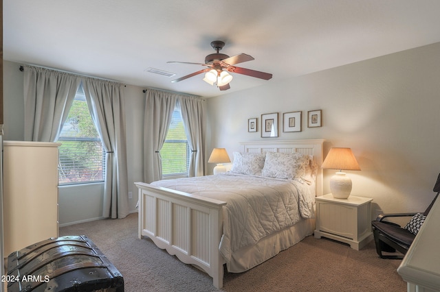 bedroom featuring carpet floors and ceiling fan