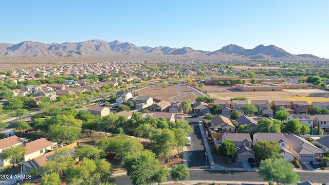 drone / aerial view featuring a mountain view