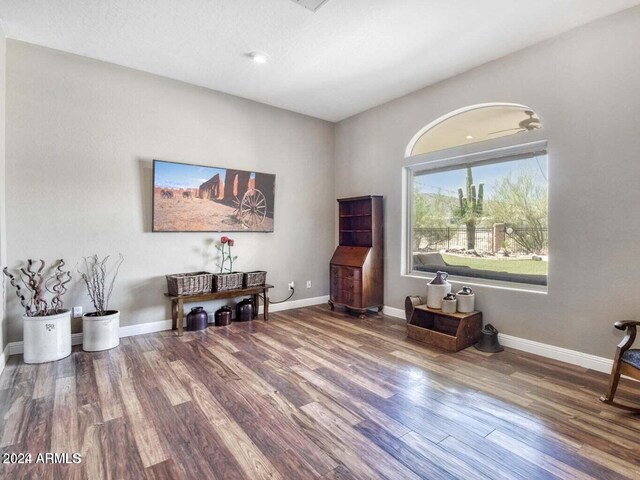 bedroom featuring ceiling fan and wood-type flooring