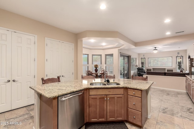 4615 S Primrose Dr, Gold Canyon, AZ 85118 - kitchen with visible vents, dishwasher, a sink, open floor plan, and recessed lighting