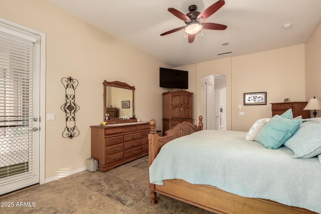 4615 S Primrose Dr, Gold Canyon, AZ 85118 - bedroom with access to outside, arched walkways, baseboards, stone finish flooring, and visible vents