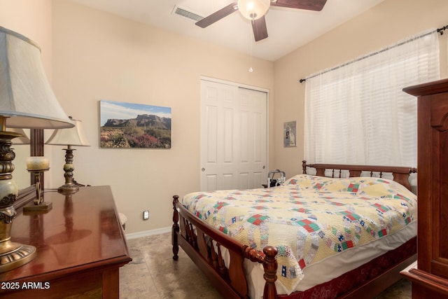 4615 S Primrose Dr, Gold Canyon, AZ 85118 - bedroom with baseboards, visible vents, ceiling fan, and a closet