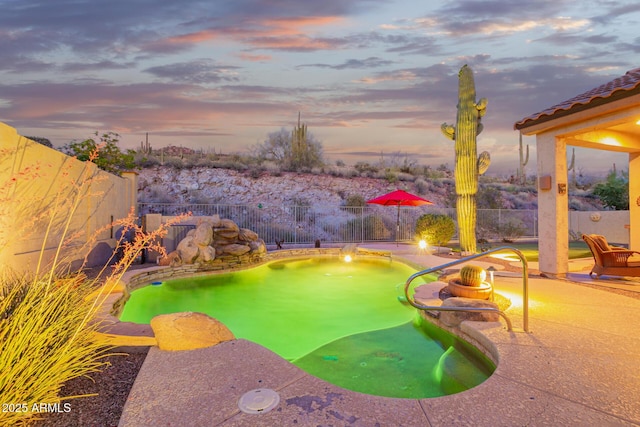 4615 S Primrose Dr, Gold Canyon, AZ 85118 - view of pool with a fenced in pool, a fenced backyard, a patio area, and a jacuzzi