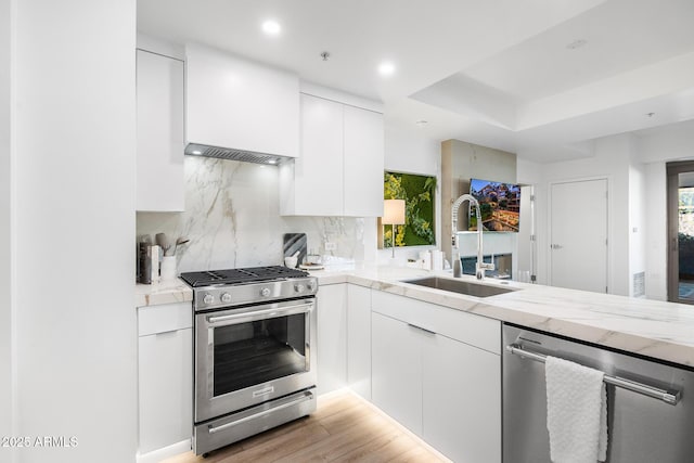 kitchen featuring white cabinetry, stainless steel appliances, and sink