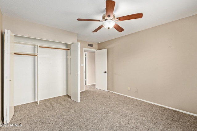 1874 E Huntington Dr, Tempe, AZ 85282 - unfurnished bedroom with light carpet, a closet, baseboards, and a ceiling fan