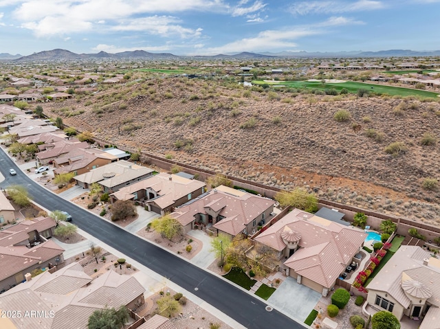 aerial view featuring a residential view and a mountain view