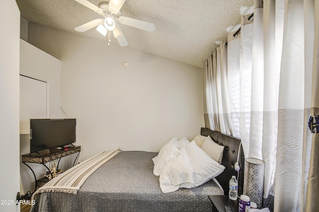 2301 E University Dr Unit 488, Mesa, AZ 85213 - bedroom with vaulted ceiling, a ceiling fan, and a textured ceiling