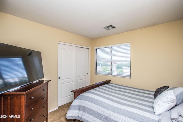 carpeted bedroom featuring a closet