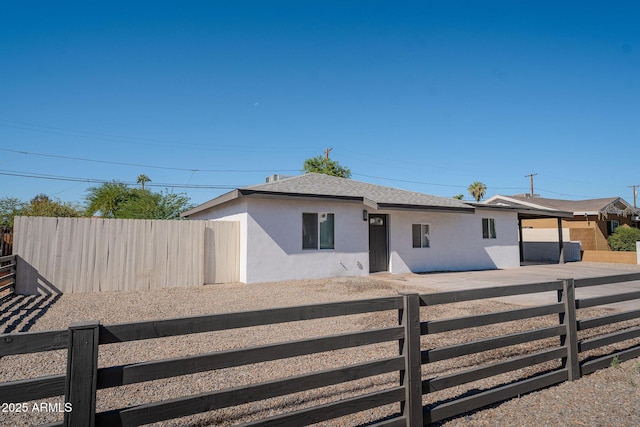 6130 N 27th Ave, Phoenix, AZ 85017 - view of front of house with a fenced front yard, a shingled roof, and stucco siding