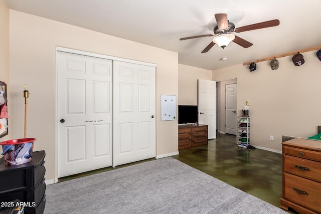 4621 S 179th Dr, Goodyear, AZ 85338 - bedroom featuring a closet, finished concrete floors, and a ceiling fan
