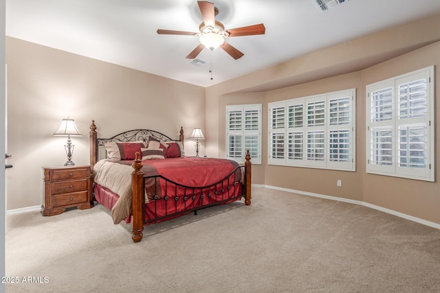 bedroom with visible vents, baseboards, and carpet flooring