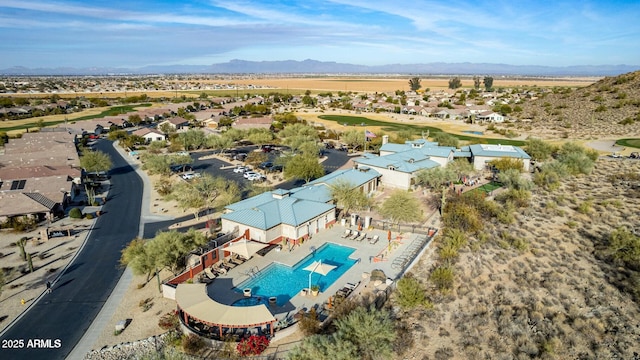 drone / aerial view with a mountain view and a residential view