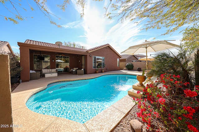 view of swimming pool with a patio