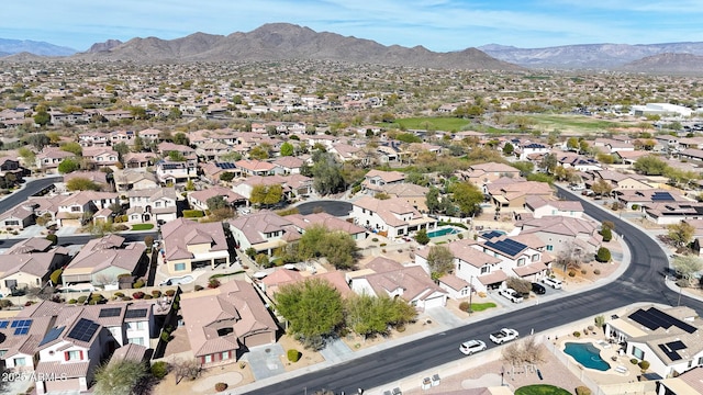 drone / aerial view featuring a mountain view