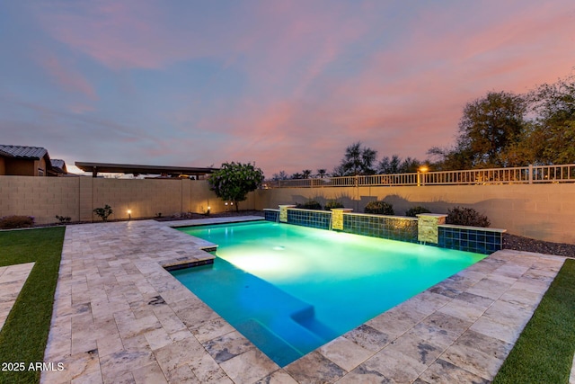 view of pool with a patio, a fenced backyard, and a fenced in pool