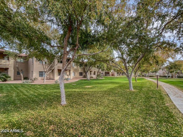 view of property's community with a lawn