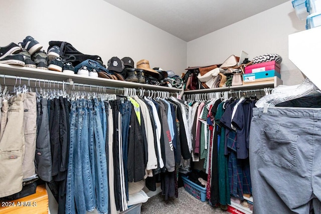 walk in closet with carpet