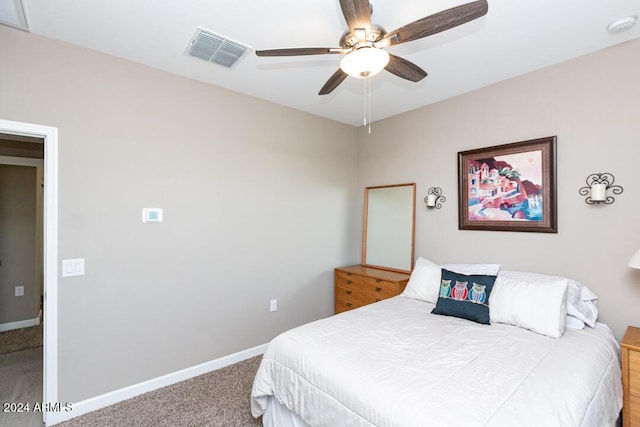 bedroom featuring carpet flooring and ceiling fan