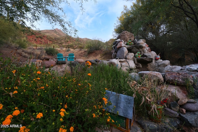 view of yard featuring a mountain view